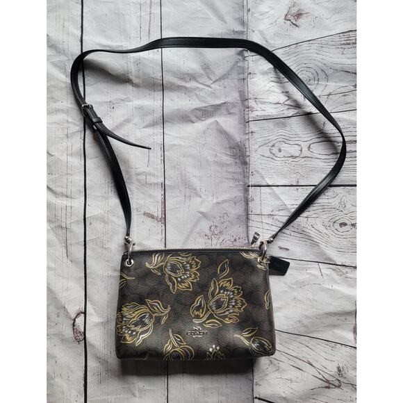 Coach Shoulder Bag Brown Black Signature F77982 ec-20233 Good Condition Floral - Picture 2 of 11